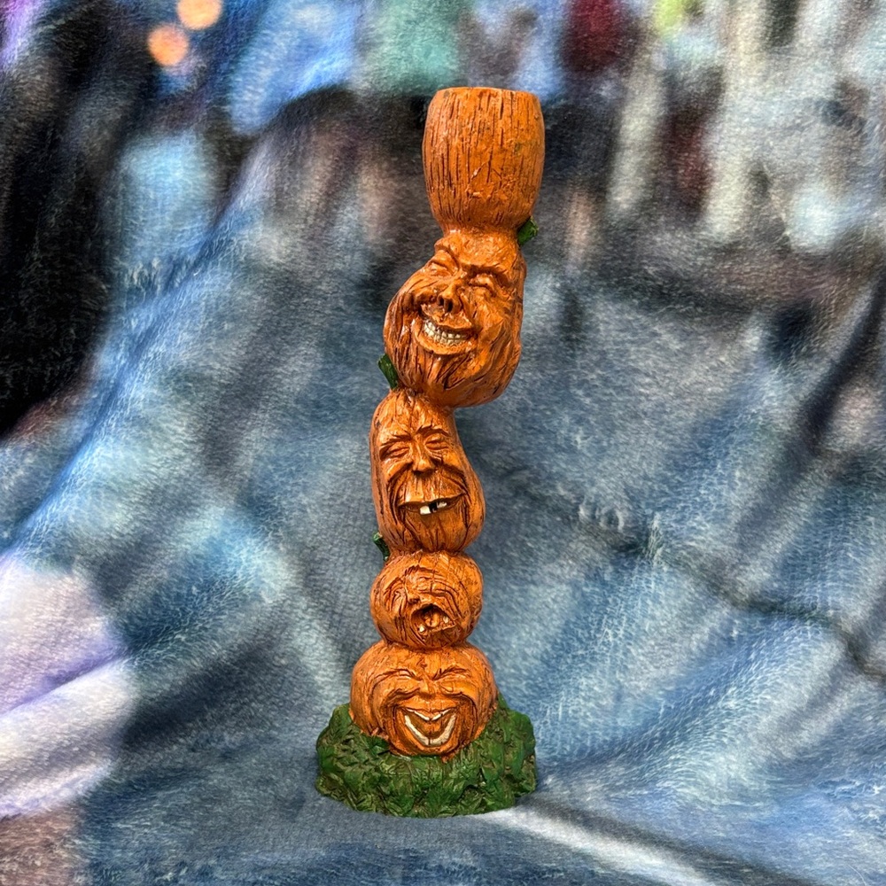 Vintage Pumpkin Faces Candle Holder